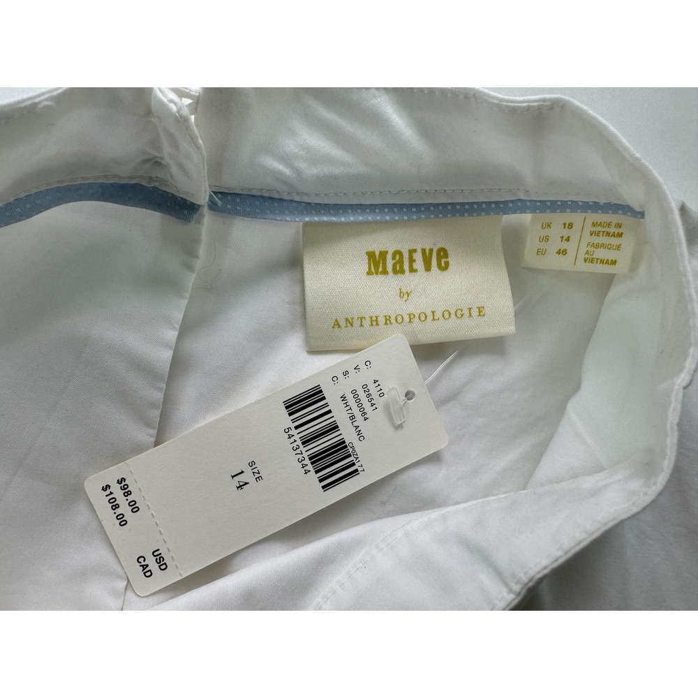 Maeve Anthropologie Blouse Womens 14 White Bell Sleeve Top NEW - Picture 9 of 15